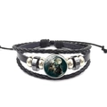 Geflochtenes Lederarmband mit Wolfsmond-Motiv und verstellbarer Kordel für Herren - Drei Wölfe Mond Dunkel Stil (PSXL3000-17)