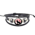 Verstellbares geflochtenes Lederarmband mit Glaskuppel und heulendem Wolf bei Vollmond - Wolf Heult Roter Mond Kunst (PSXL3000-20)
