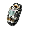 Pulsera multicapa de cuero con cuentas y botón a presión para profesores en azul - Estilo de Inspiración Inglés Fondo Azul Claro (XSWX5870-12)