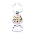 Silver metal bottle opener keychain featuring a pink polka dot Merci Maitresse design - Polka Dot Merci Maitresse (XSWX5874-16)