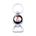 Metal bottle opener keychain with Merci Maitresse glass dome and red bow detail - Artistic Merci Maitresse (XSWX5874-19)