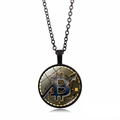 Collana con moneta Bitcoin, catena nera e ciondolo in vetro per donna e moda - Nero