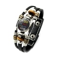 Pulsera multicapa de cuero negro con cuentas de madera y botón de frase inspiradora - Estilo de Inspiración Inglés la Educación Forma el Futuro (XSWX5870-22)