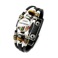 Pulsera multicapa de cuero negro con colgante Merci Maîtresse y detalles de cuentas - Estilo Mensaje en Francés Lápiz de Color (XSWX5870-23)