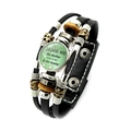 Pulsera de cuero multicapa con cabujón de cristal verde y cita para profesor - Estilo Frase en Inglés Fondo Verde Claro (XSWX5870-32)