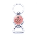 Silver metal bottle opener keychain with pink circular teacher bird illustration - Pink Teacher Bird (XSWX5874-35)