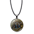 Collana con ciondolo Bitcoin in argento con corda nera e gemma in vetro lucido - Ciondolo Argento (Cordino Nero)