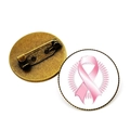 Vue détaillée avant et arrière de la broche ruban rose avec épingle en métal bronze - Silhouette de Personnes Style Ruban Rose (XSWX5980-11) / Bronze Antique
