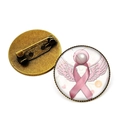 Vue détaillée de la broche ruban rose avec dôme en verre et support en métal bronzé - Ailes d'Ange Style Ruban Rose (XSWX5980-7) / Bronze Antique
