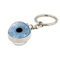 Macro shot of blue evil eye crystal ball keychain with detailed iris and silver metal base - Unique Blue Eyeball (XSWX9227-12)
