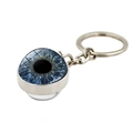 Detailed close-up of a glass evil eye keychain with blue iris and silver metal ring - Artistic Blue Iris (XSWX9227-11)