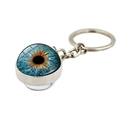 Colorful evil eye glass keychain with double-sided crystal ball charm and metal ring - Blue Brown Mixed Iris (XSWX9227-8)