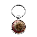 Portachiavi steampunk con anello in metallo argentato e ciondolo in vetro motivo orologio - Stile Quadrante Numeri Romani (XSWX9232-3)