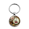 Portachiavi steampunk con anello d'argento e ciondolo in vetro con ingranaggi vintage - Stile Accento Strass Rosso (XSWX9232-4)
