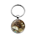 Dettaglio del portachiavi steampunk con motivi di ingranaggi vintage e quadrante romano - Stile Ingranaggio Marrone Vintage (XSWX9232-2)