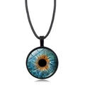 Realistic blue-brown eye pendant necklace with black leather cord on white background - Blue Brown Mixed Iris Pattern (XSWX9230-8)