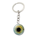 Porte-clés œil de chat bleu avec motif d'iris en verre et anneau en métal argenté - Motif Iris Bleu Jaune (XSWX9228-5)