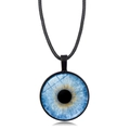 Blue eye iris pendant necklace with black braided leather cord on a white background - Deep Blue Iris Pattern (XSWX9230-9)