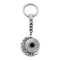Böser Blick Mond Schlüsselanhänger mit blauer Iris Anhänger und Vintage Silber Metallrahmen - Blaugrauer Iris-Stil (XSWX9225-3)