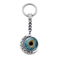 Detail of blue and orange evil eye glass moon pendant with silver metal keychain - Detailed Blue-Orange Iris Style (XSWX9225-8)
