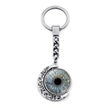 Vintage Silber Mond Schlüsselanhänger mit rotierendem blauem Evil Eye Anhänger auf Weiß - Dunkelblauer Iris-Stil (XSWX9225-4)