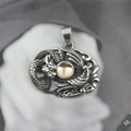Collier pendentif dragon et phénix rétro en argent avec perle dorée pour homme et femme - Argent Rétro avec Perle Dorée (Pendentif Uniquement (Sans Chaîne))