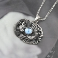 Collier dragon gothique avec pendentif cristal bleu clair et chaîne en acier vintage - Argent Rétro avec Verre Bleu (Avec Chaîne)