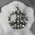 Retro silver titanium steel necklace featuring a peace sign pendant with skull details - Pendant Only (No Chain)