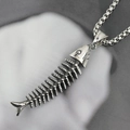 Retro matte silver titanium steel fish bone pendant necklace with box chain for men and women - Pendant With Box Chain