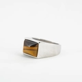 Edelstahlring für Herren mit rechteckigem Tigerauge-Stein in poliertem Silber-Finish - Größe 6 / Silver Tiger's Eye