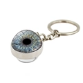 Polierter silberner Schlüsselanhänger mit realistischem blaugrauen Glasauge-Anhänger - Blaugraue Iris (XSWX9227-4)