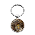 Steampunk keychain featuring vintage mechanical gears and Roman numeral clock dial pendant - Bronze Mechanical Clock Style (XSWX9232-7)