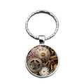 Steampunk keychain featuring silver alloy mechanical gears and Roman numeral clock motif - Multi-layer Mechanical Gear Style (XSWX9232-8)