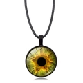 Collana con ciondolo occhio di gatto giallo-verde realistico e cordino nero intrecciato - Motivo Iride Giallo-Verde (XSWX9230-1)
