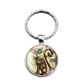 Steampunk mechanical cat keychain featuring intricate silver gears and glass dome - Steampunk Mechanical Cat Style (XSWX9232-12)