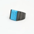 Titanium steel ring for men featuring a black wide band and rectangular blue turquoise - US 7 / Black Frame Turquoise