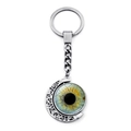 Rotating crescent moon keychain with blue evil eye glass dome and silver metal finish - Blue-Yellow Mixed Iris Style (XSWX9225-5)