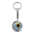Evil eye moon keychain with silver hollow crescent and rotating blue iris glass pendant - Blue-Orange Iris Style (XSWX9225-6)