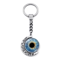 Blue evil eye moon keychain with rotating glass iris and vintage metallic details - Bright Blue Iris Style (XSWX9225-7)