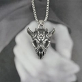 Gothic dragon skull pendant necklace with hexagram detail on a pearl box chain - Pendant With Chain (g767)