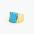 Gold-tone titanium steel ring with rectangular turquoise stone for men and women - US 7 / Gold Frame Turquoise