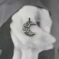 Vintage stainless steel crescent moon pendant necklace for men with textured lunar surface - Pendant Only (No Chain)