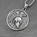 Collana con ciondolo scudo guerriero spartano vichingo in acciaio titanio argento opaco - Ciondolo + Catena Coordinata