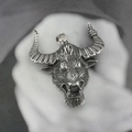 Vintage silver bull head pendant necklace in heavy stainless steel for men's hip hop style - Pendant Only (No Chain)
