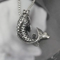 Polished titanium steel necklace with detailed koi fish pendant on a silver box chain - Pendant + Matching Chain