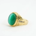 Bague vintage en or avec une grande pierre œil-de-chat verte et cristaux latéraux - Taille 7 / Base Or Oeil de Chat Vert