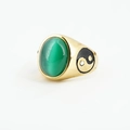 Gold ring with oval green cat-eye stone and yin-yang tai chi motif on the side - US 7 / Gold Base Green Cat's Eye