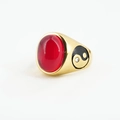 Gold ring with oval ruby-red gemstone and yin-yang design with sparkling white crystal - US 7 / Gold Setting Red Cat Eye