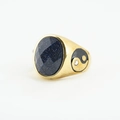 Vintage gold ring featuring oval blue sandstone and Yin Yang symbol on the side - US 7 / Gold Blue Sandstone