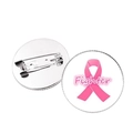 Badge ruban rose contre le cancer du sein avec texte Fighter et épingle de sûreté - Argent